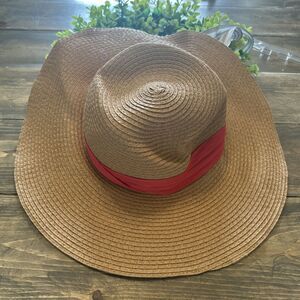Women’s Sun Hat Beige Wide Brim One Size Beach Coral Ribbon